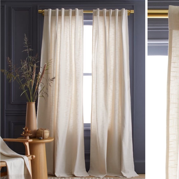 NWT QUINCE Set Of 2 48x108 Cotton Slub Curtains Natural 7081 - Picture 1 of 9